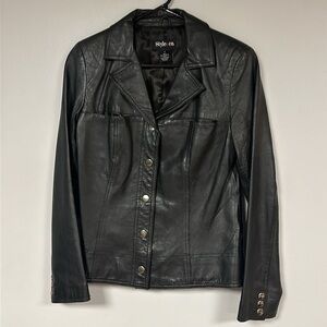 Beautifully Detailed Black Style & Co Genuine  Leather  Jacket, snap closures, S